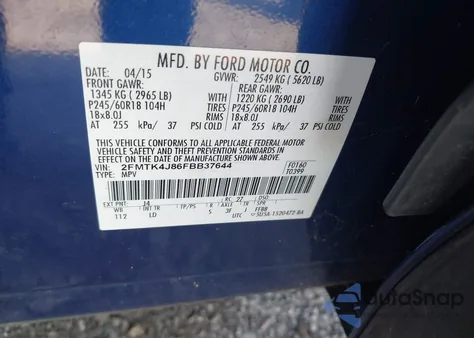 2015 Ford Edge Sel z USA, uszkodzony, nr VIN 2FMTK4J86FBB37644